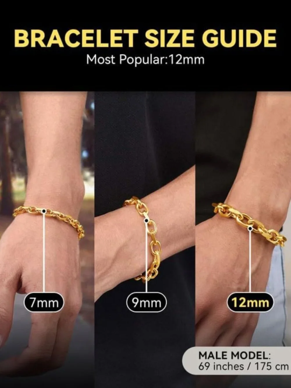Stylish Stainless Steel Cable Chain Link Bracelet for Men & Women, 7mm-12mm
